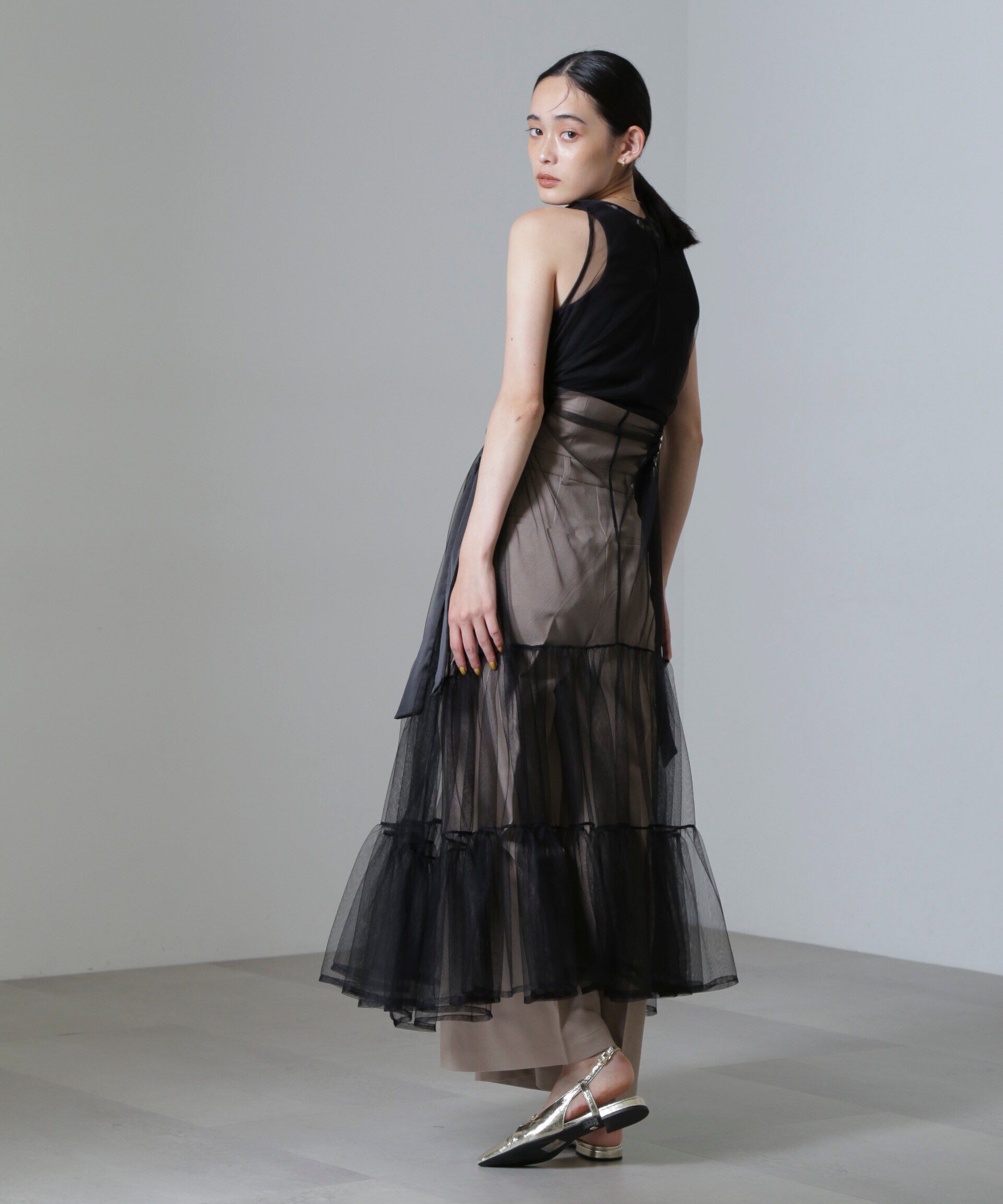 nano･universe「ESTHE/Tiered Tulle Cut-Out MaxiDress」|ワンピース|