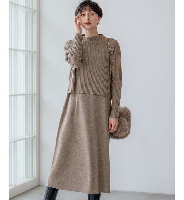 23区「【洗える】レイヤードニットツイン ワンピース」|ワンピース|ブラウン系