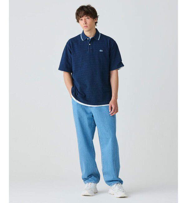 LACOSTE「配色リブニットインディゴポロシャツ」|ポロシャツ|