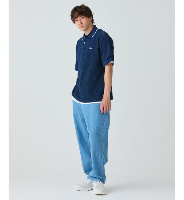 LACOSTE「配色リブニットインディゴポロシャツ」|ポロシャツ|