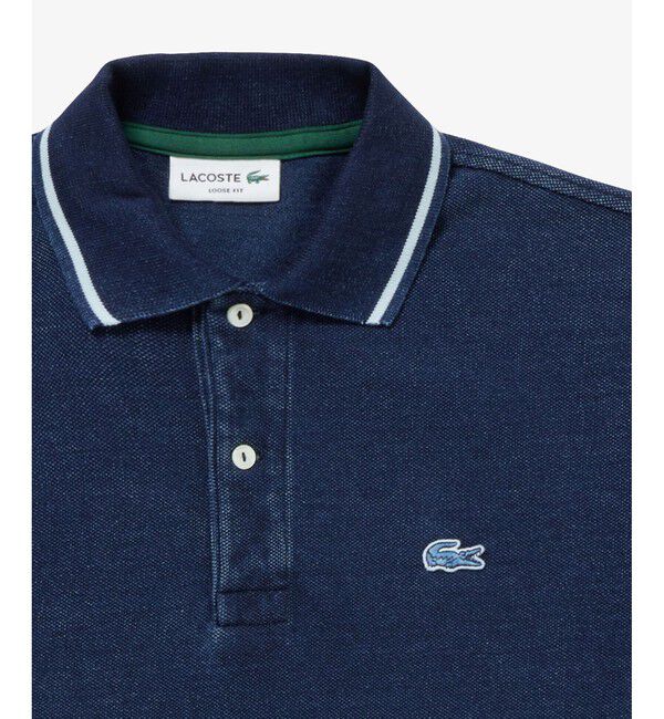 LACOSTE「配色リブニットインディゴポロシャツ」|ポロシャツ|