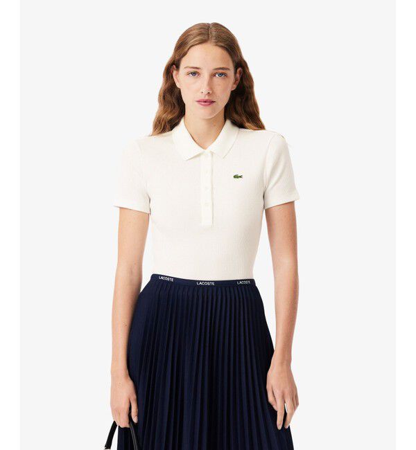 LACOSTE「タイトフィットリブニットポロシャツ」|ポロシャツ|ホワイト