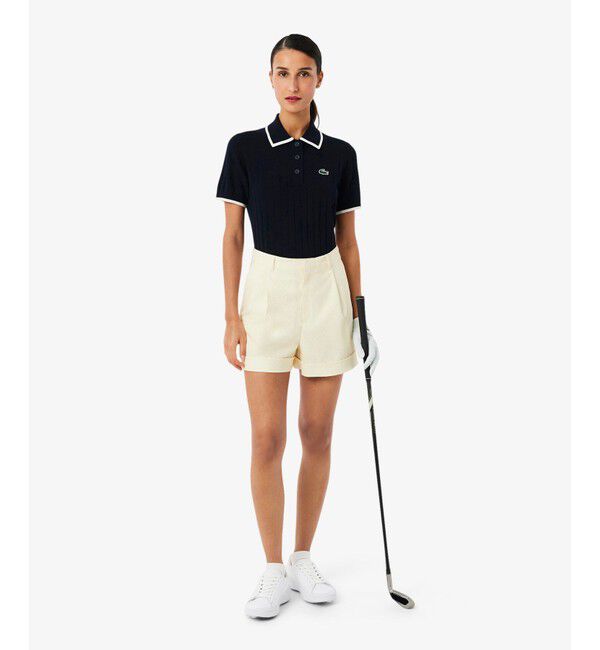 LACOSTE「メッシュ切り替え エッジ配色ゴルフニットポロシャツ」|ニット・セーター|
