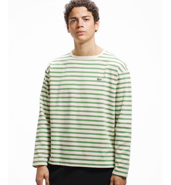 LACOSTE「スクエアネックボーダー長袖Tシャツ」|Tシャツ・カットソー|ライトグリーン