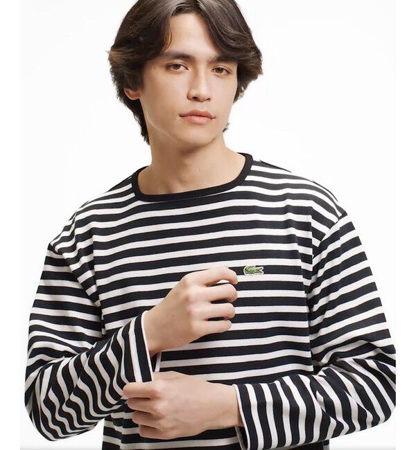 LACOSTE「スクエアネックボーダー長袖Tシャツ」|Tシャツ・カットソー|ブラック