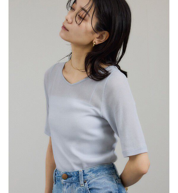 SALON adam et rope'「nu=layerジェントルVネックシアーTシャツ」|Tシャツ・カットソー|ライトグレー(08)