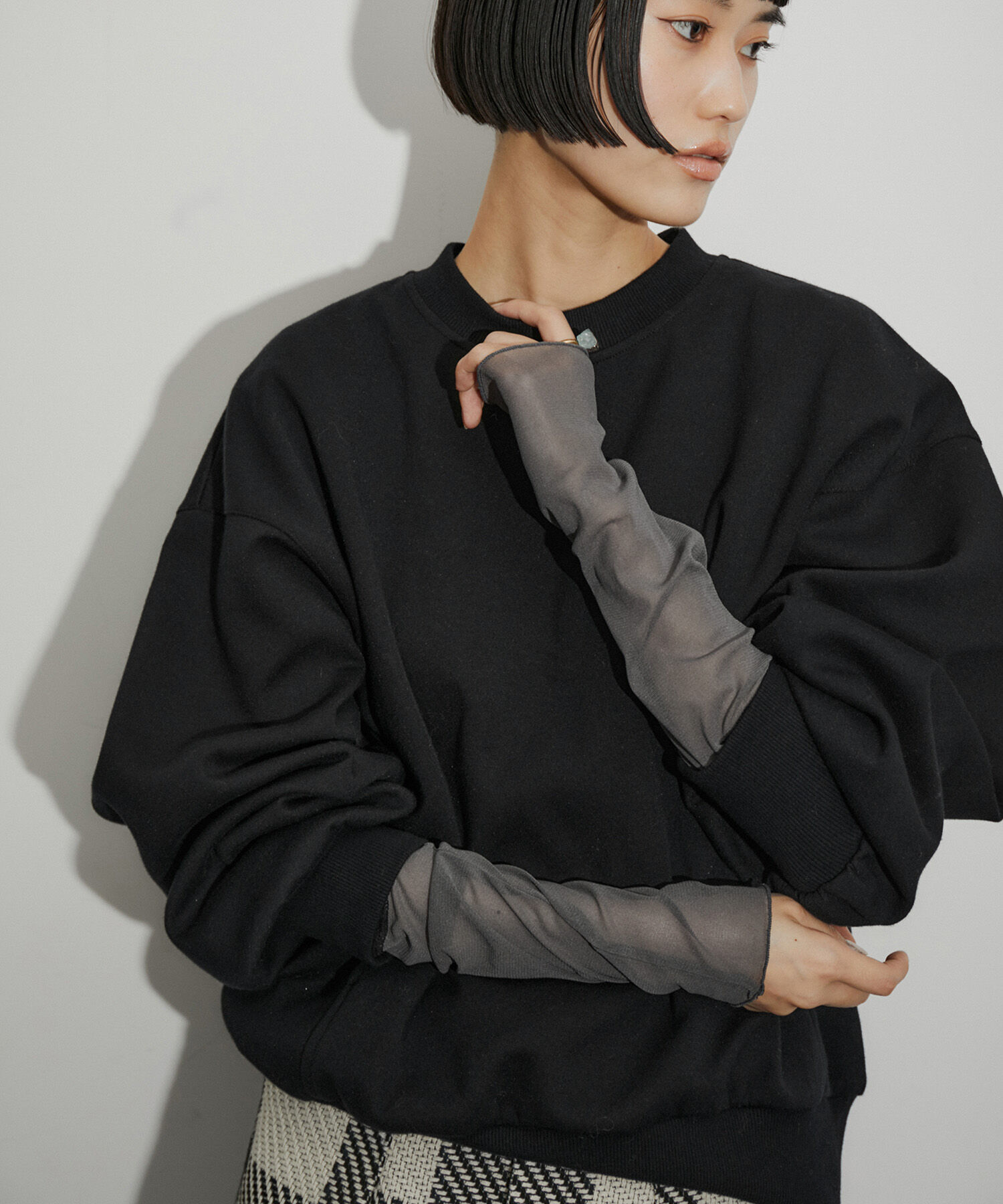 ADAM ET ROPE'「【サステナブル】エアリーシアーカフスカットソー」|Tシャツ・カットソー|