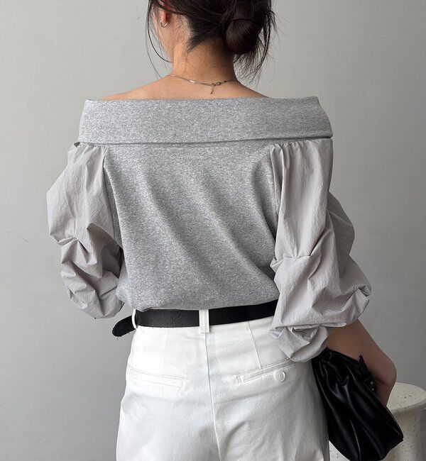  「【華奢見え◎】異素材パフオフショルＴ」|Tシャツ・カットソー|