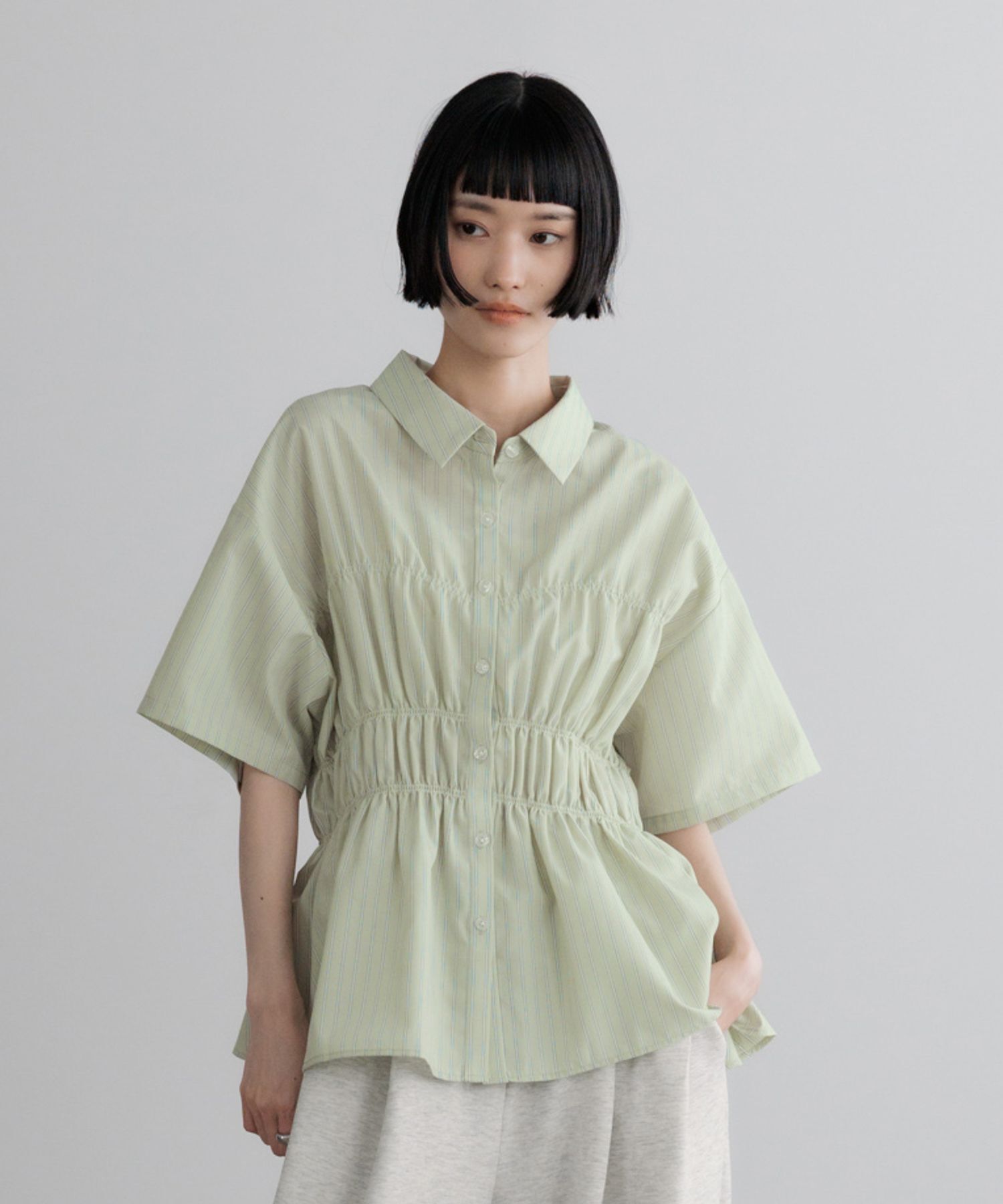 LOWRYS FARM「ストライプシャーリングＳＳ」|シャツ・ブラウス|GRN