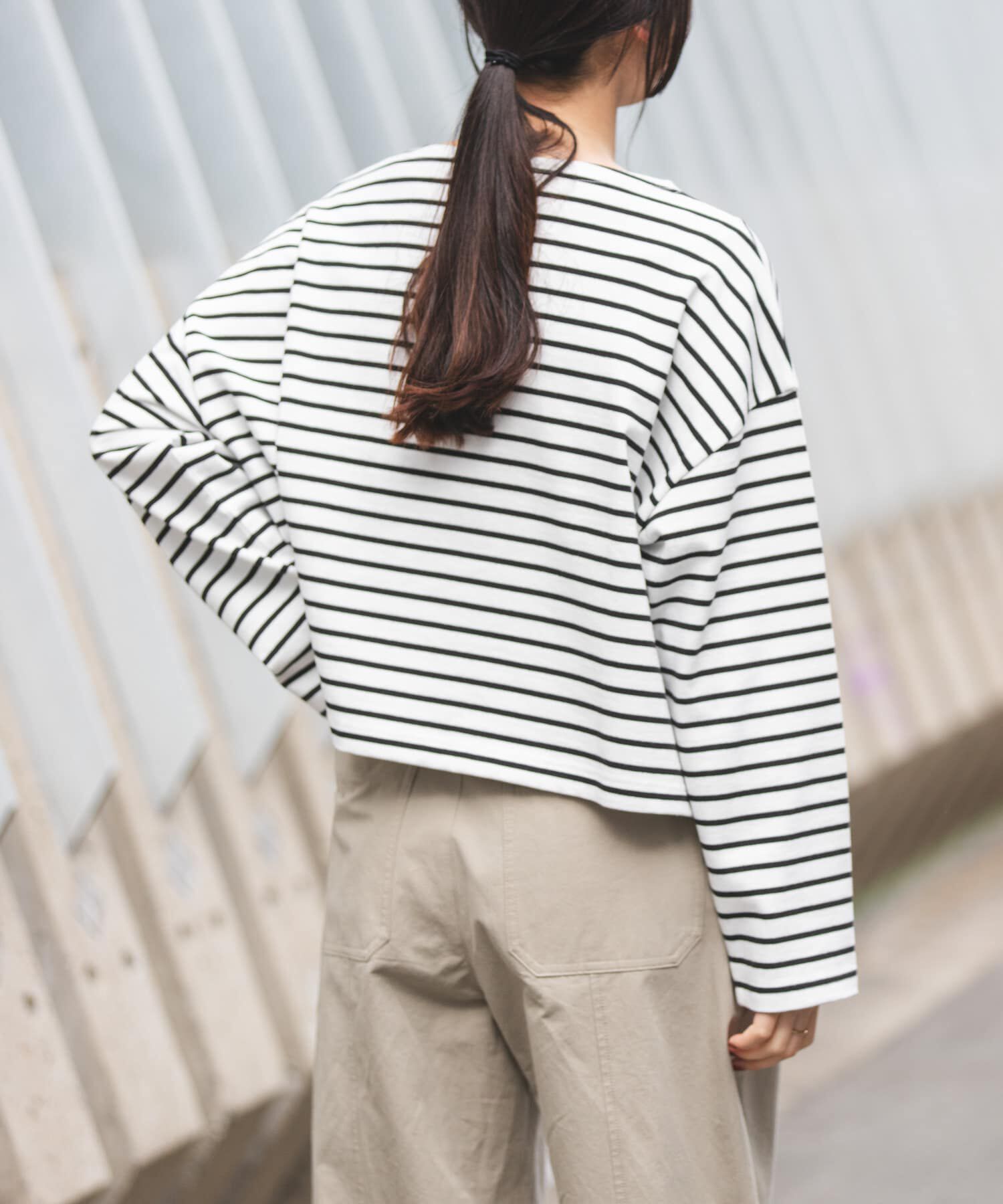 URBAN RESEARCH DOORS「FORK&SPOON　クロップドボートネックボーダー」|Tシャツ・カットソー|
