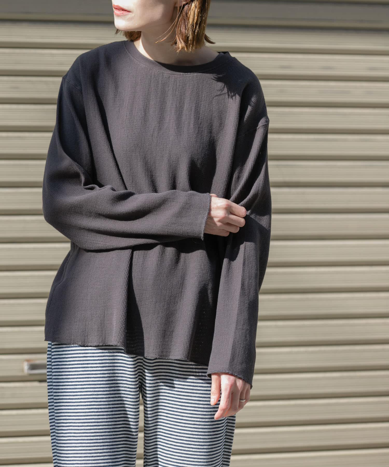 URBAN RESEARCH DOORS「FORK&SPOON　メッシュロングスリーブプルオーバー」|Tシャツ・カットソー|チャコールグレー