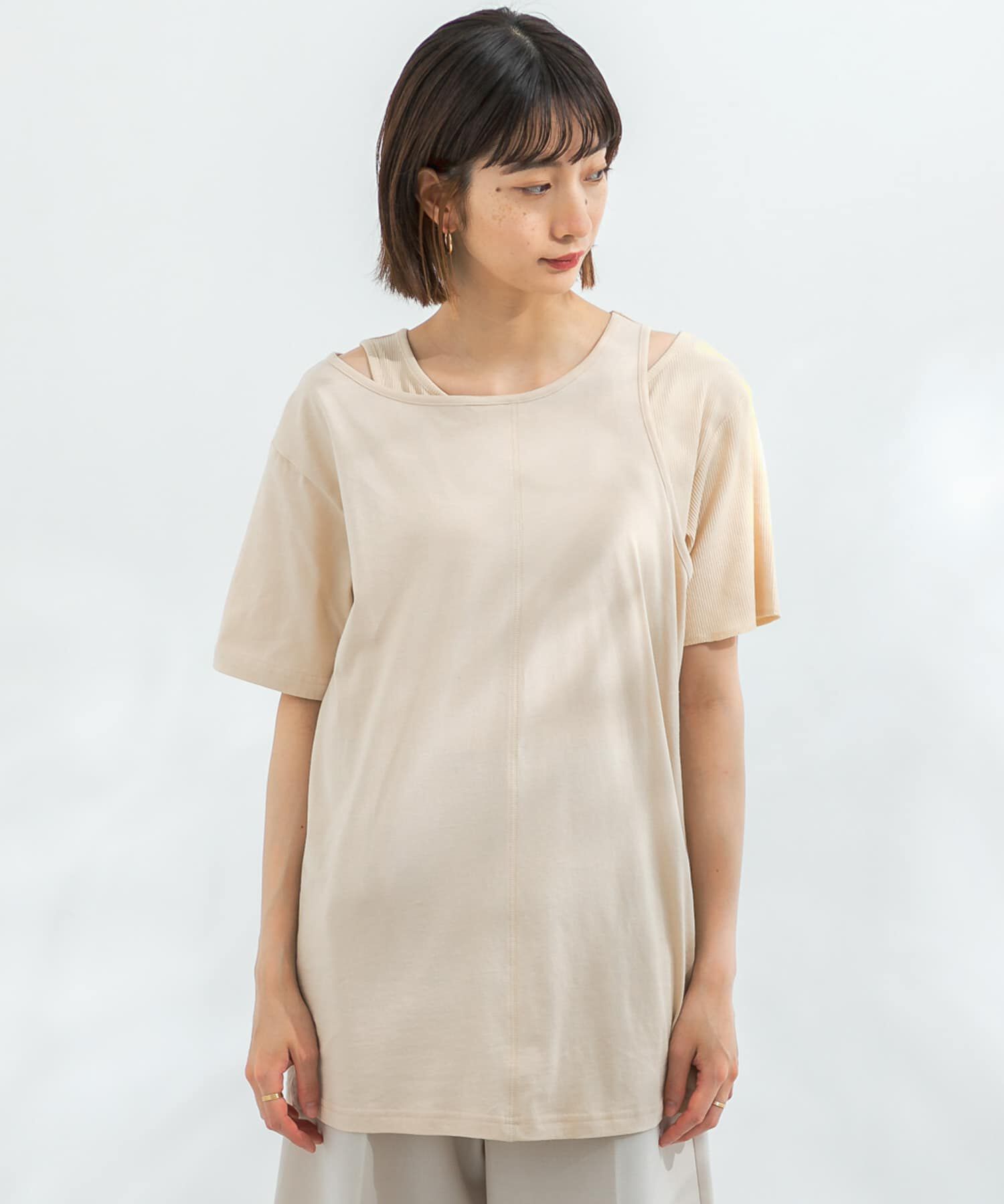  「アシメレイヤードTシャツ」|Tシャツ・カットソー|