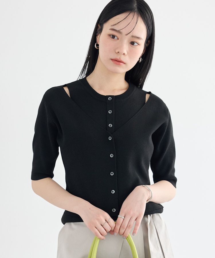 earth music&ecology「フェイクレイヤードアメスリプルオーバー」|ニット・セーター|Black