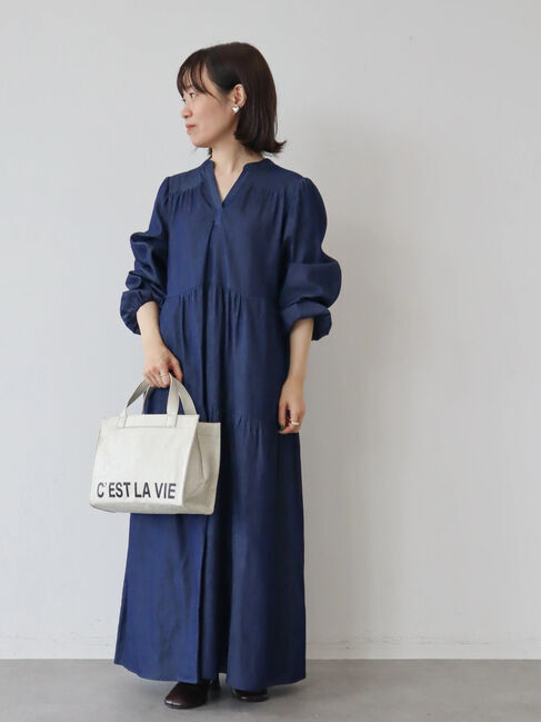  「【WEB限定・小柄女性向け】ティアードデニムロングワンピース」|ワンピース|