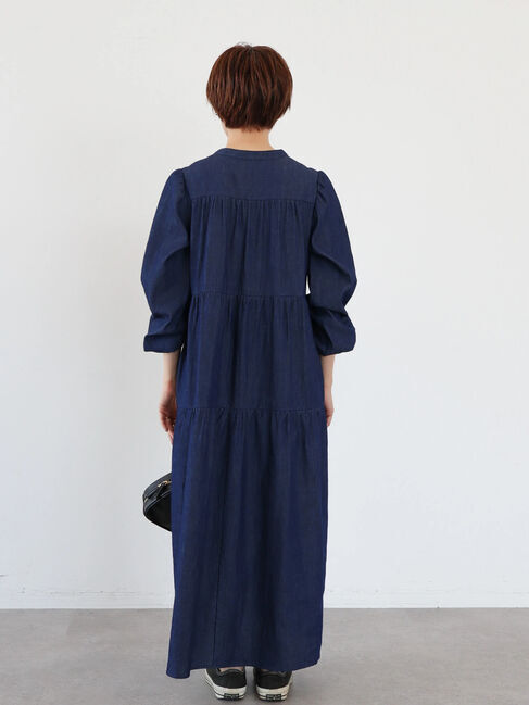  「【WEB限定・小柄女性向け】ティアードデニムロングワンピース」|ワンピース|