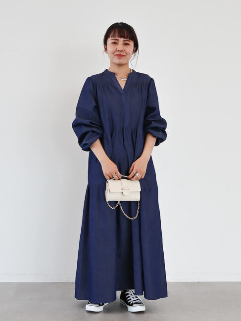  「【WEB限定・小柄女性向け】ティアードデニムロングワンピース」|ワンピース|