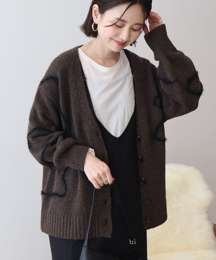 AMERICAN HOLIC「ニュアンスライン柄Vネックカーディガン」|カーディガン|Brown