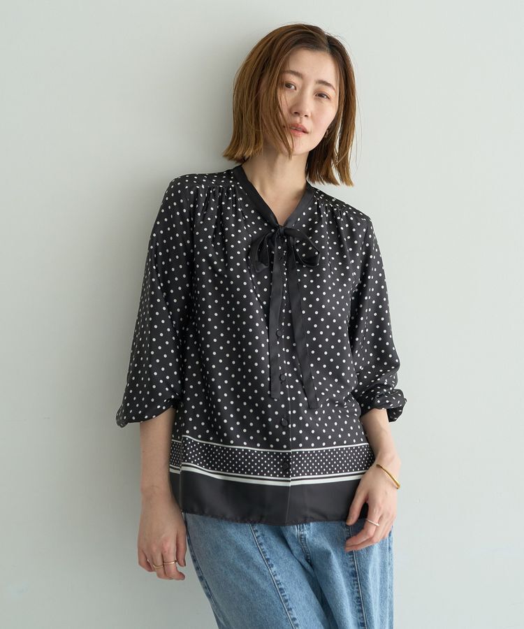 YECCA VECCA「ドットパネル柄リボンブラウス」|シャツ・ブラウス|Black