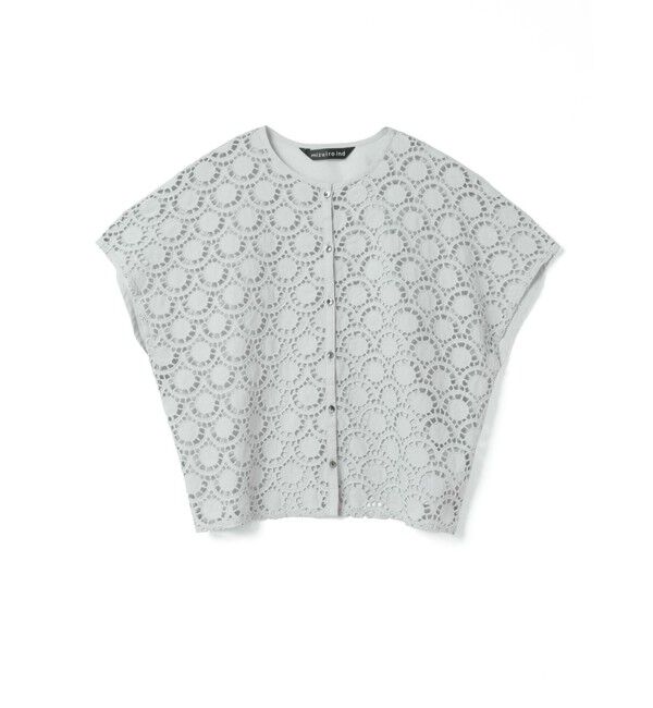 mizuiro ind「mizuiro ind レースコンビクルーネックシャツ」|シャツ・ブラウス|グレー