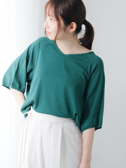 Te chichi TERRASSE「【抗菌防臭】Vネックドルマンニット」|ニット・セーター|グリーン