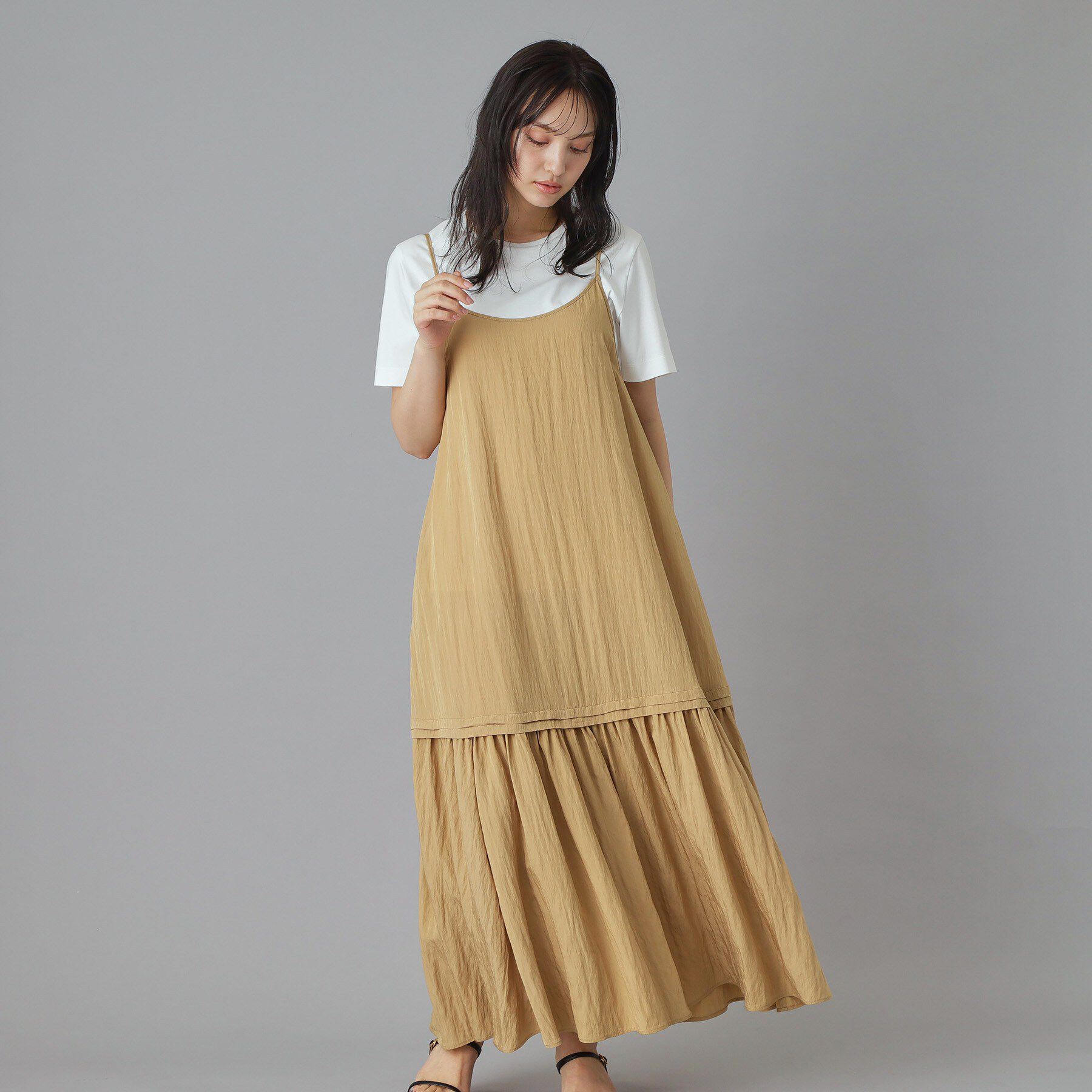 DRESSTERIOR「【ウォッシャブル】ワッシャーボリュームフレアキャミワンピース」|ワンピース|