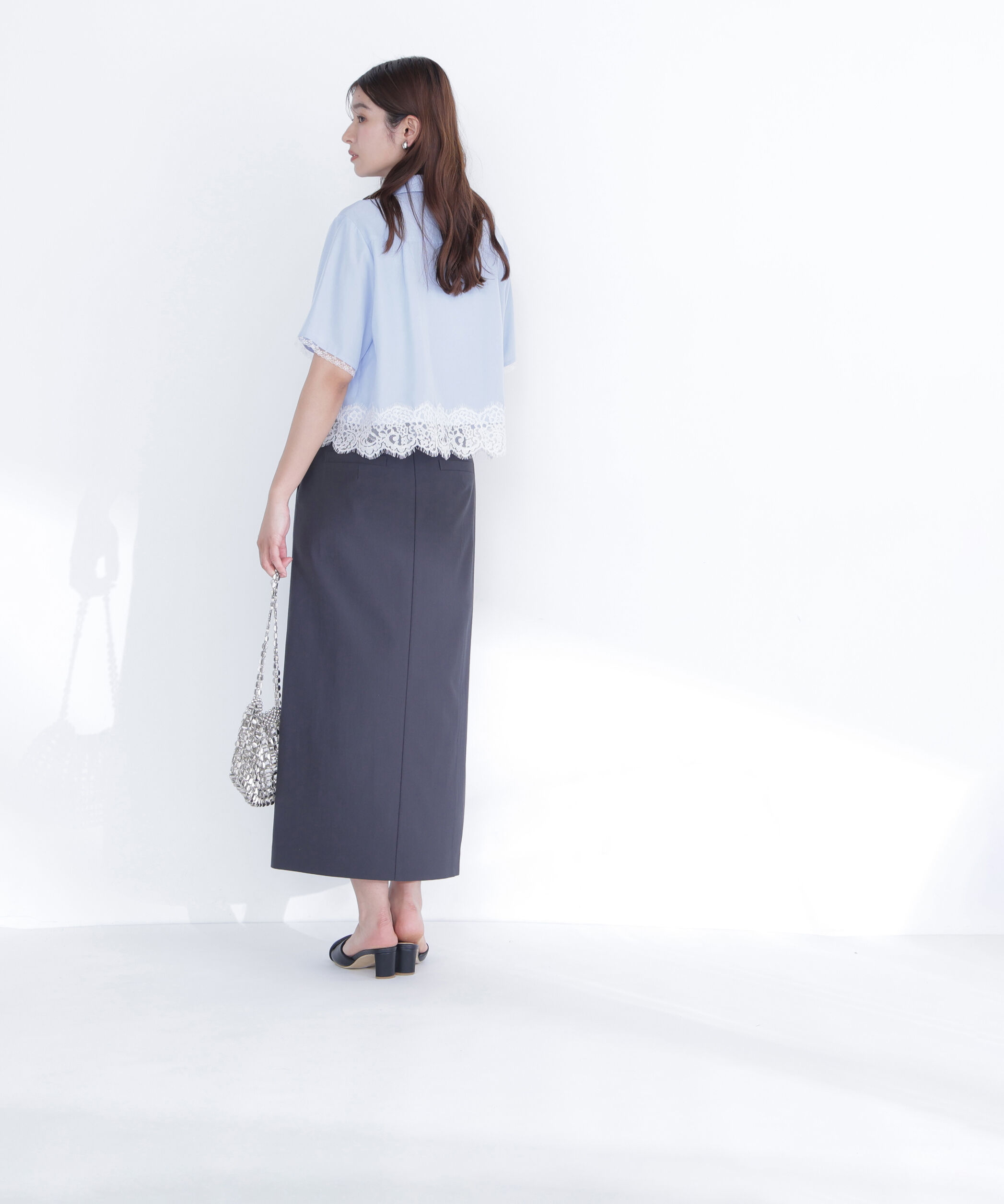  「リネンブレンドナロースカート」|スカート|