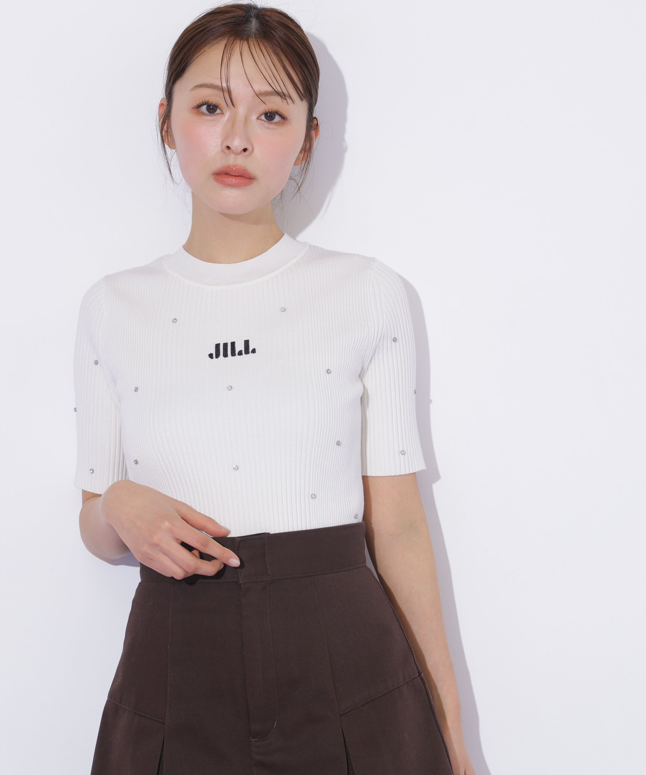  「半袖ビジューコンパクトニット」|ニット・セーター|