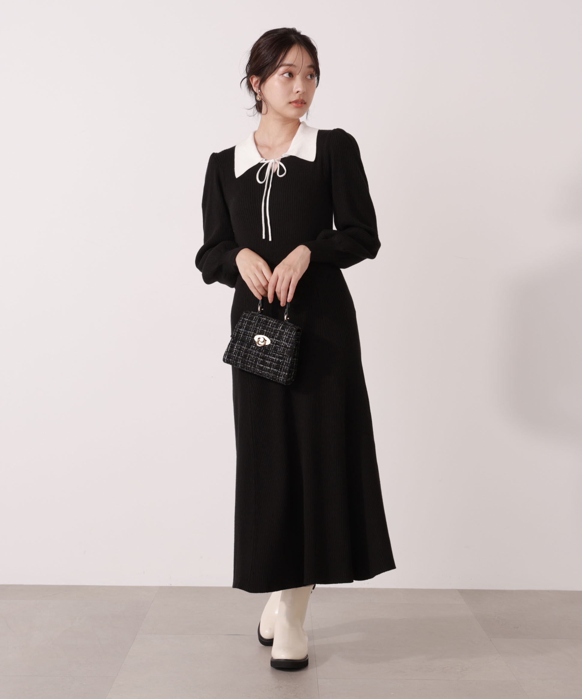PROPORTION BODY DRESSING「リボン衿付きニットワンピース」|ワンピース|