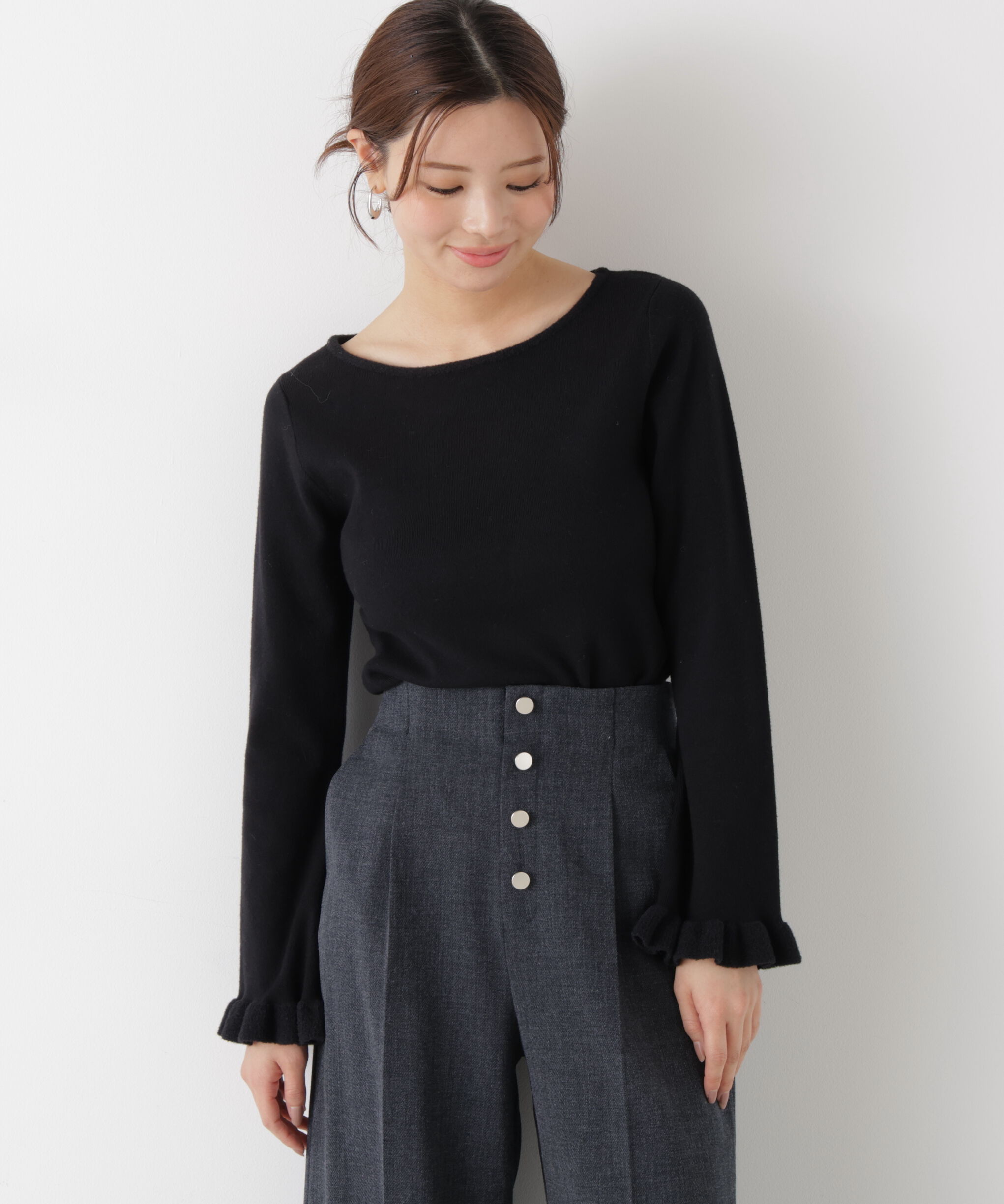 PROPORTION BODY DRESSING「ミニフェザー部分スリーブニット  25AW」|ニット・セーター|ブラック