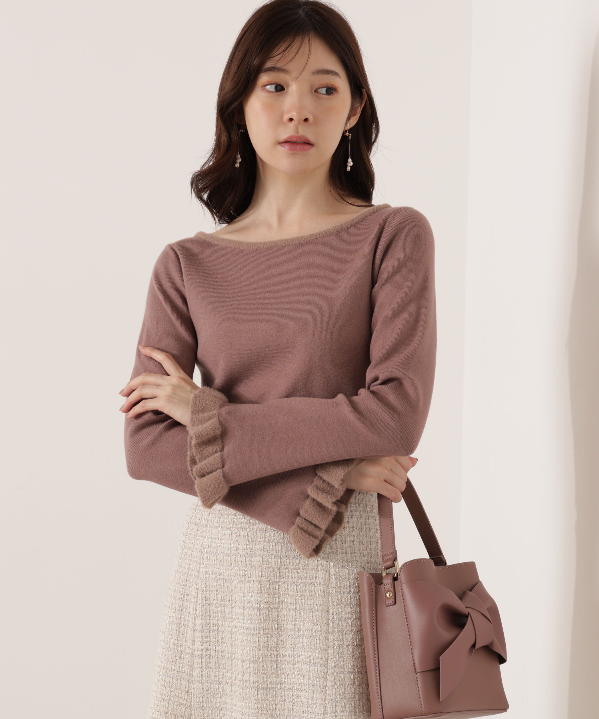PROPORTION BODY DRESSING「ミニフェザー部分スリーブニット  25AW」|ニット・セーター|