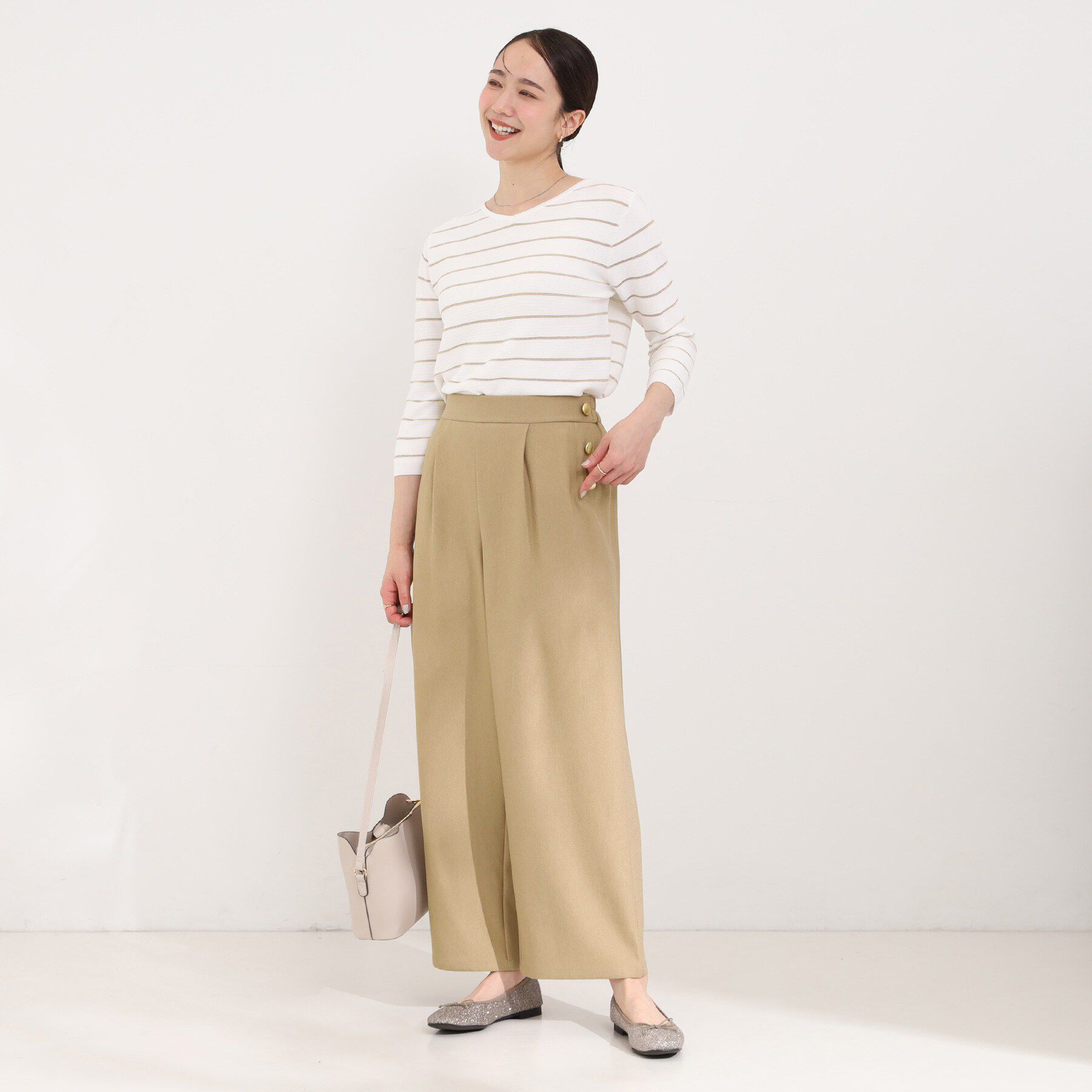 SHOO･LA･RUE「【S-LL】はくだけすっきりシルエット サイドボタン付き デニム風ワイドパンツ」|その他|