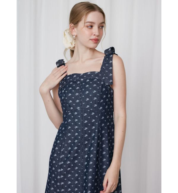 CALNAMUR「DENIM JACQUARD FLOWER OP/デニムジャガードフラワーワンピース」|ワンピース|