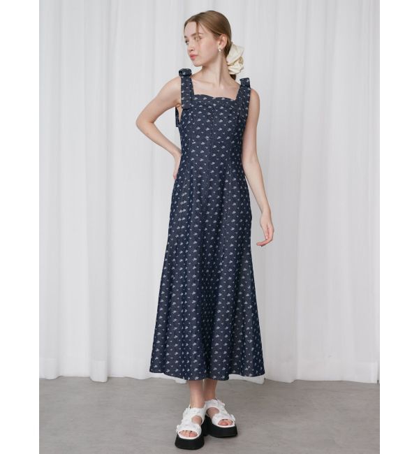 CALNAMUR「DENIM JACQUARD FLOWER OP/デニムジャガードフラワーワンピース」|ワンピース|