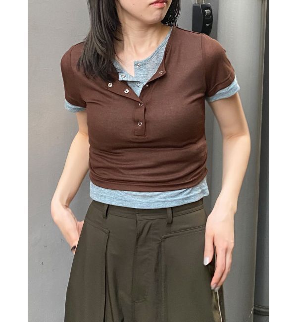 MURUA「ヘンリーネックレイヤードトップス」|Tシャツ・カットソー|ブラウン