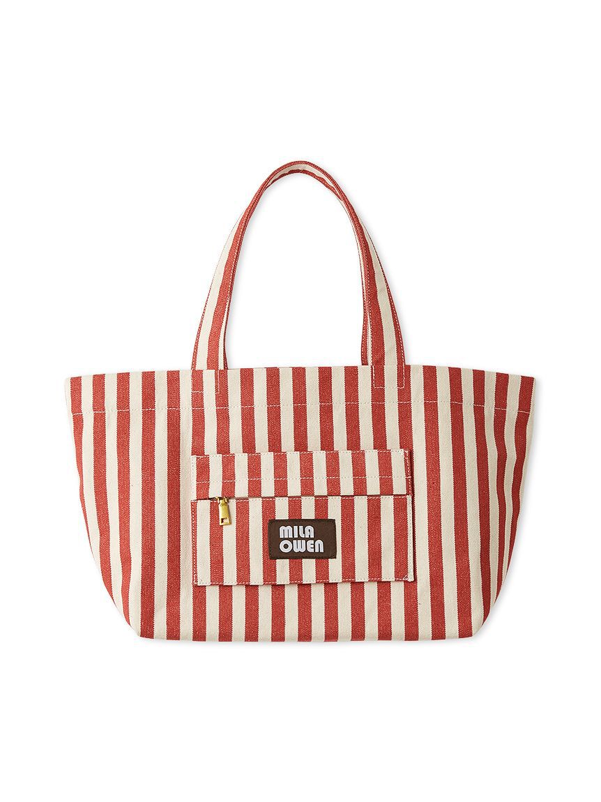 Mila Owen「ストライプ　ラージキャンバストートバッグ」|トートバッグ|RED