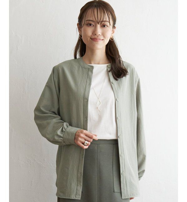 ikka「前後2WAYバンドカラーシャツ」|シャツ・ブラウス|オリーブ