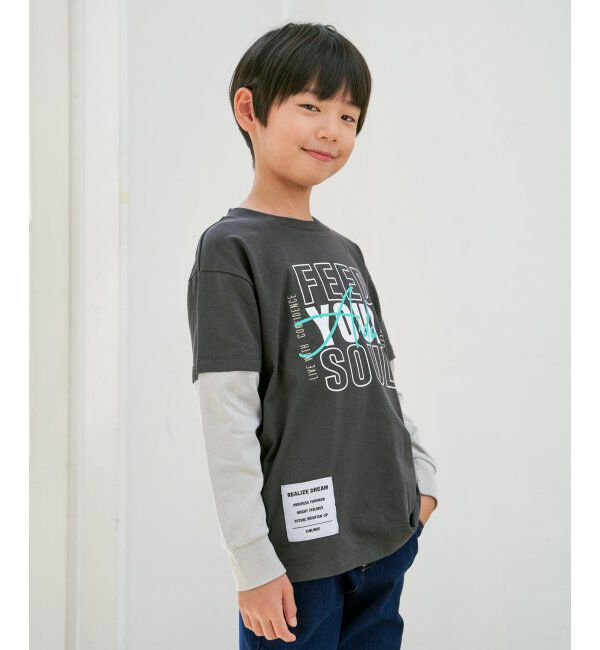 ikka kids「袖レイヤードロゴプリントロンT（120~160cm）」|Tシャツ・カットソー|