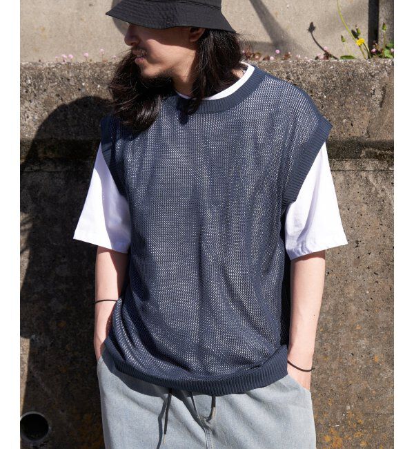 VENCE share style「【2点セット】メッシュニットベストアンサンブルTシャツ」|Tシャツ・カットソー|