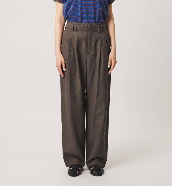 BEAUTY&YOUTH UNITED ARROWS「麻ブレンド バックゴム タック ワイドパンツ」|チノ|