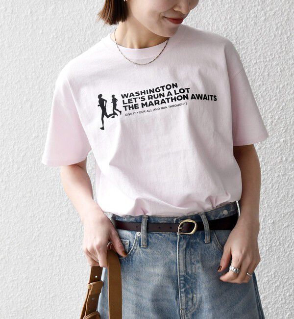 SHIPS any「【SHIPS any別注】THE KNiTS:〈洗濯機可能〉ラウンドヘム プリント ショート TEE」|Tシャツ・カットソー|ピンク