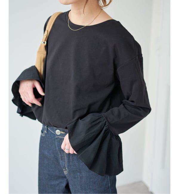 Spick and Span「《追加》フリルスリーブクルーネックTEE」|Tシャツ・カットソー|