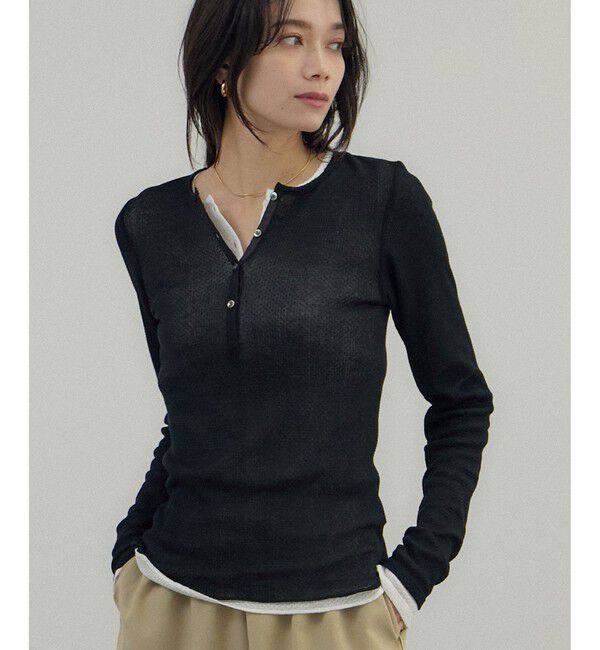 SALON adam et rope'「鹿の子フライスヘンリーネックプルオーバー」|Tシャツ・カットソー|ブラック(01)