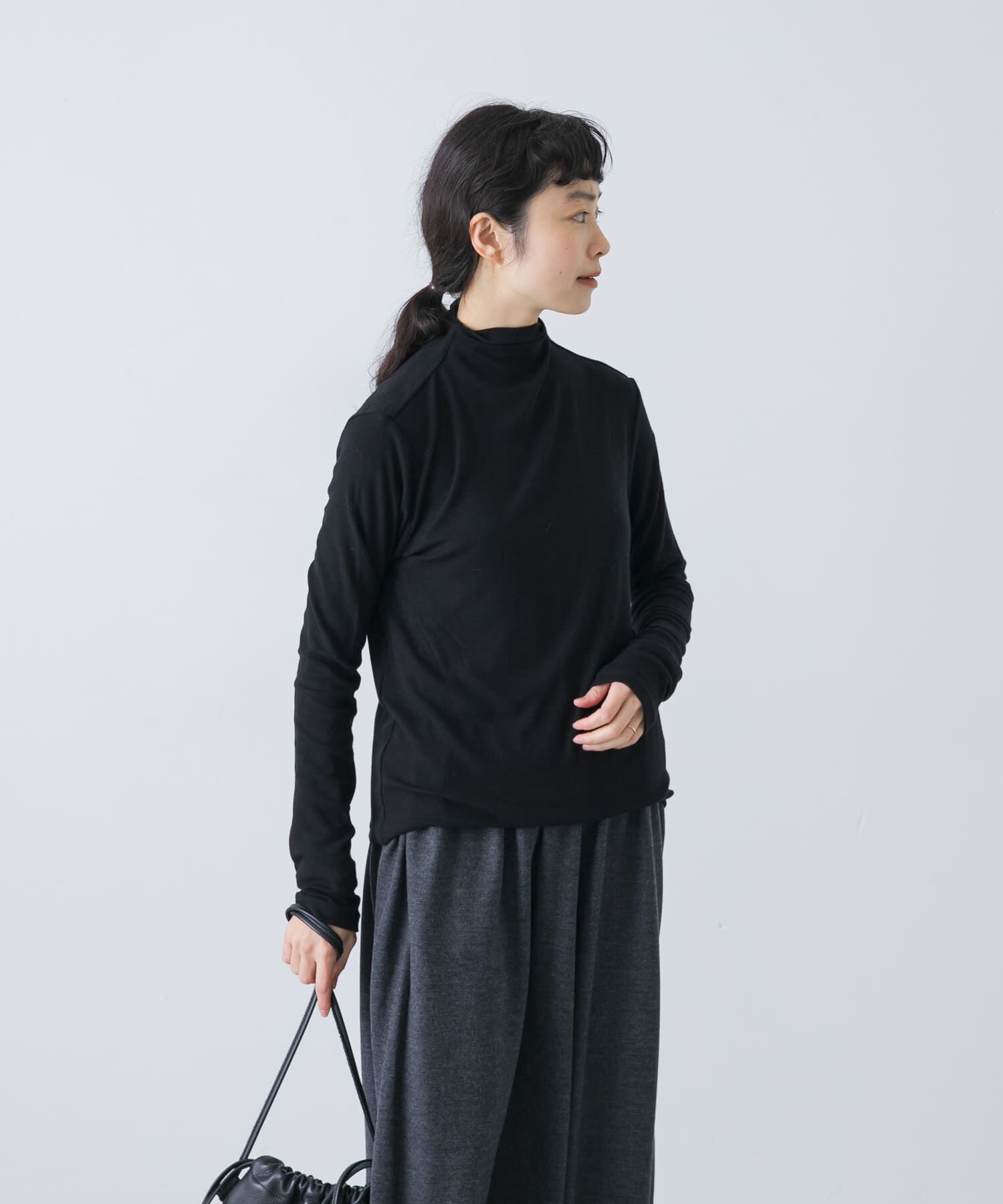 かぐれ「ボトルネックソフトリブカットソー」|Tシャツ・カットソー|ブラック