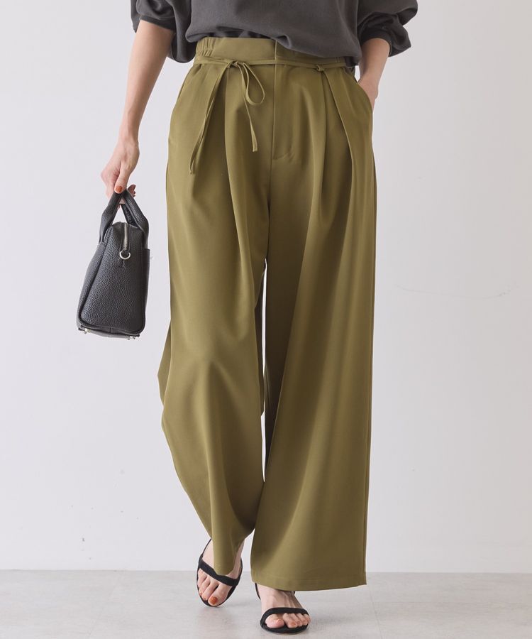 AMERICAN HOLIC「【イージーケア】リボン付きタックワイドパンツ」|その他|Khaki
