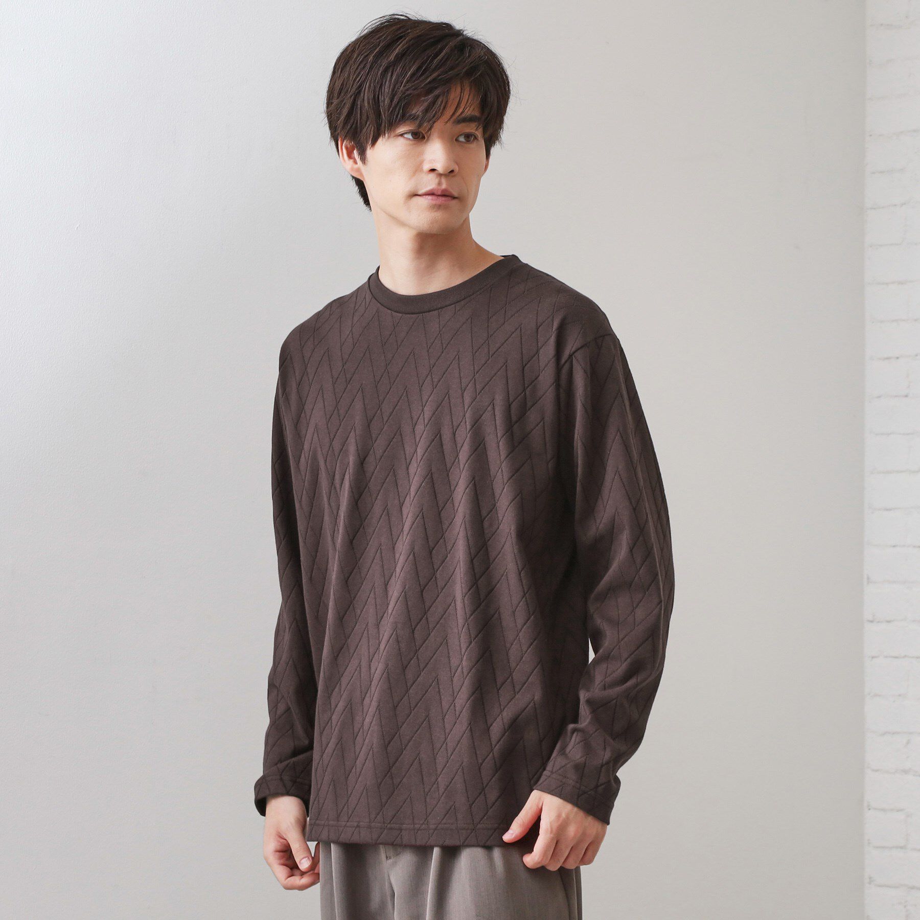 THE SHOP TK「リンクスジオメトリック長袖Tシャツ【サスティナブル素材使用/洗濯機OK】」|Tシャツ・カットソー|