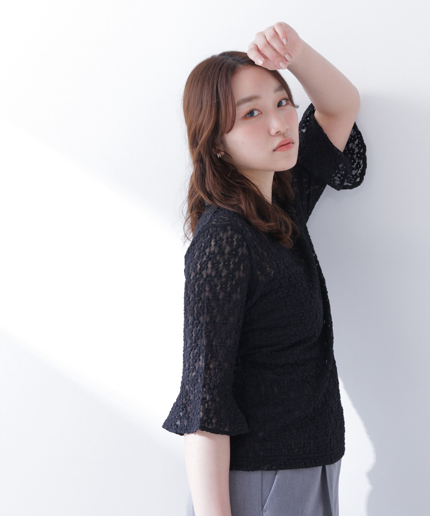  「シャツカラーレースカットソー」|Tシャツ・カットソー|