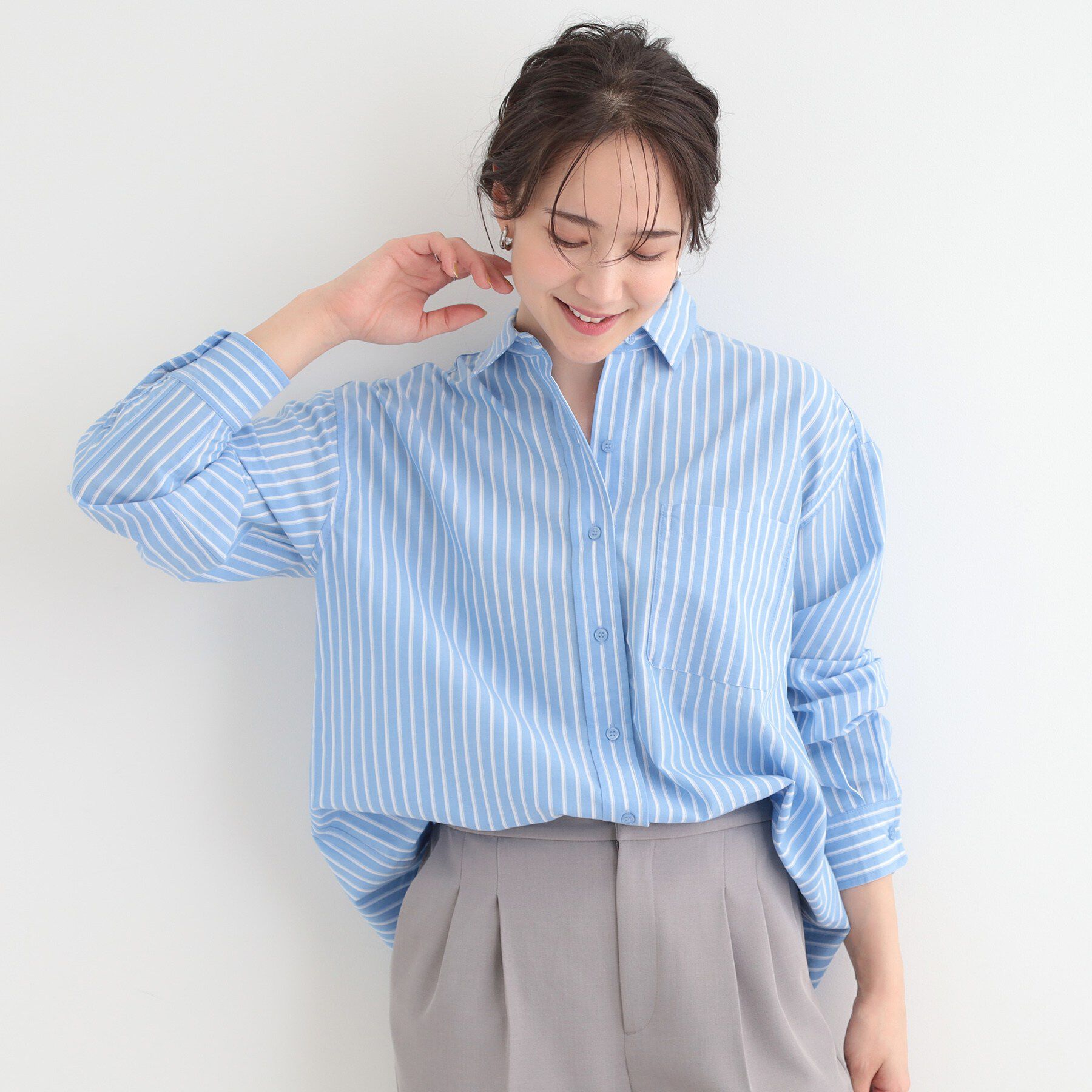 SHOO･LA･RUE「【選べる色・柄/S-LL】通年使える レギュラーカラーシャツ」|シャツ・ブラウス|