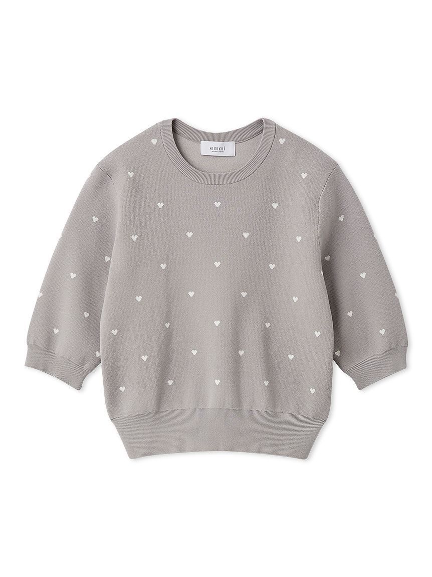 emmi atelier「【HEART】 eco ハーフスリーブハートジャガードニット【アンサンブル可能】」|ニット・セーター|
