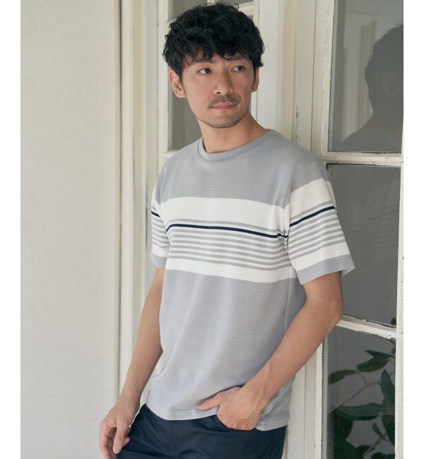 ikka「リップルパネルボーダーTシャツ」|Tシャツ・カットソー|