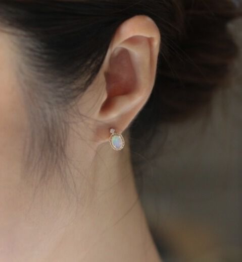  「ダイヤモンド / オーストラリア オパール ピアス | K10YG」|ピアス|